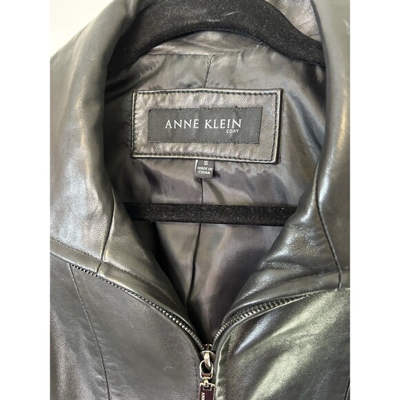 Anne Klein Genuine Leather Black Small Coat - Picture 3 of 13